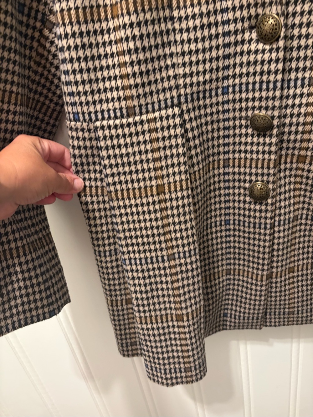 Soft Surroundings Houndstooth Plaid Knit Blazer Jacket M Stretch - Picture 3 of 13